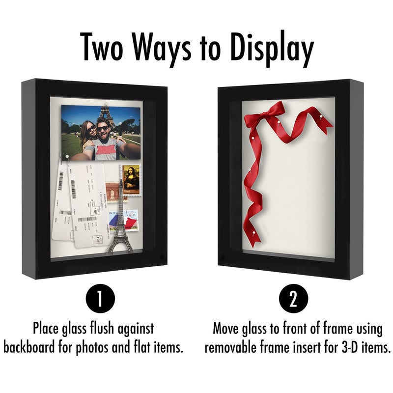 Americanflat 8x10 Shadow Box Frame with Shatter-Resistant Glass - Silhouette Collection - Large Shadow Box Display Case for Tabletop and Wall Display - Black with Soft Felt Back - Image 4